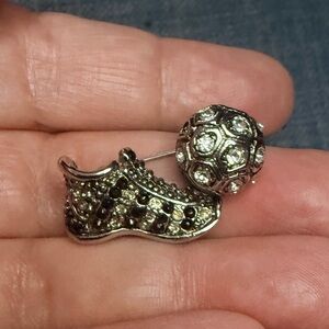 Vintage Soccer Cleat Shoe & Soccer Ball Rhinestone Brooch Pin